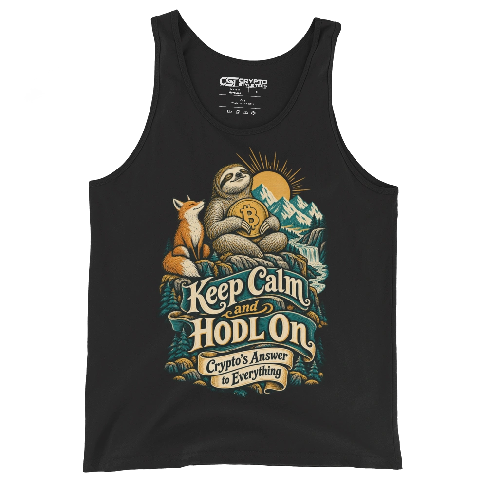 Keep Calm and HODL On Crypto’s Answer to Everything Tank Top in Black