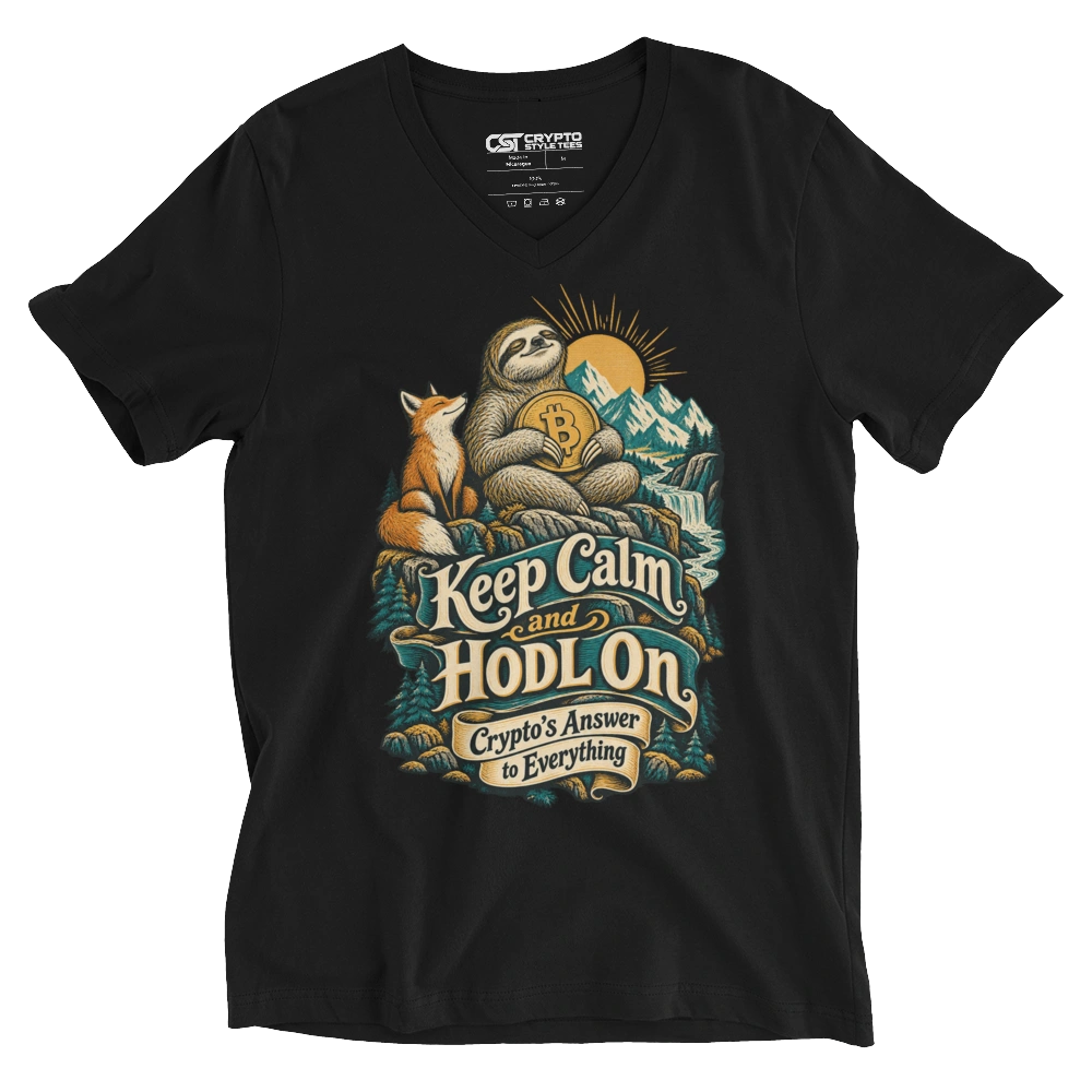 Keep Calm and HODL On Crypto’s Answer to Everything V-neck T-shirt in Black