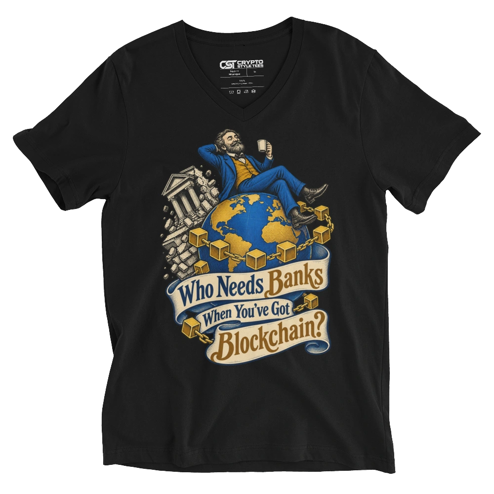 Who Needs Banks When You’ve Got Blockchain? V-neck T-shirt in Black
