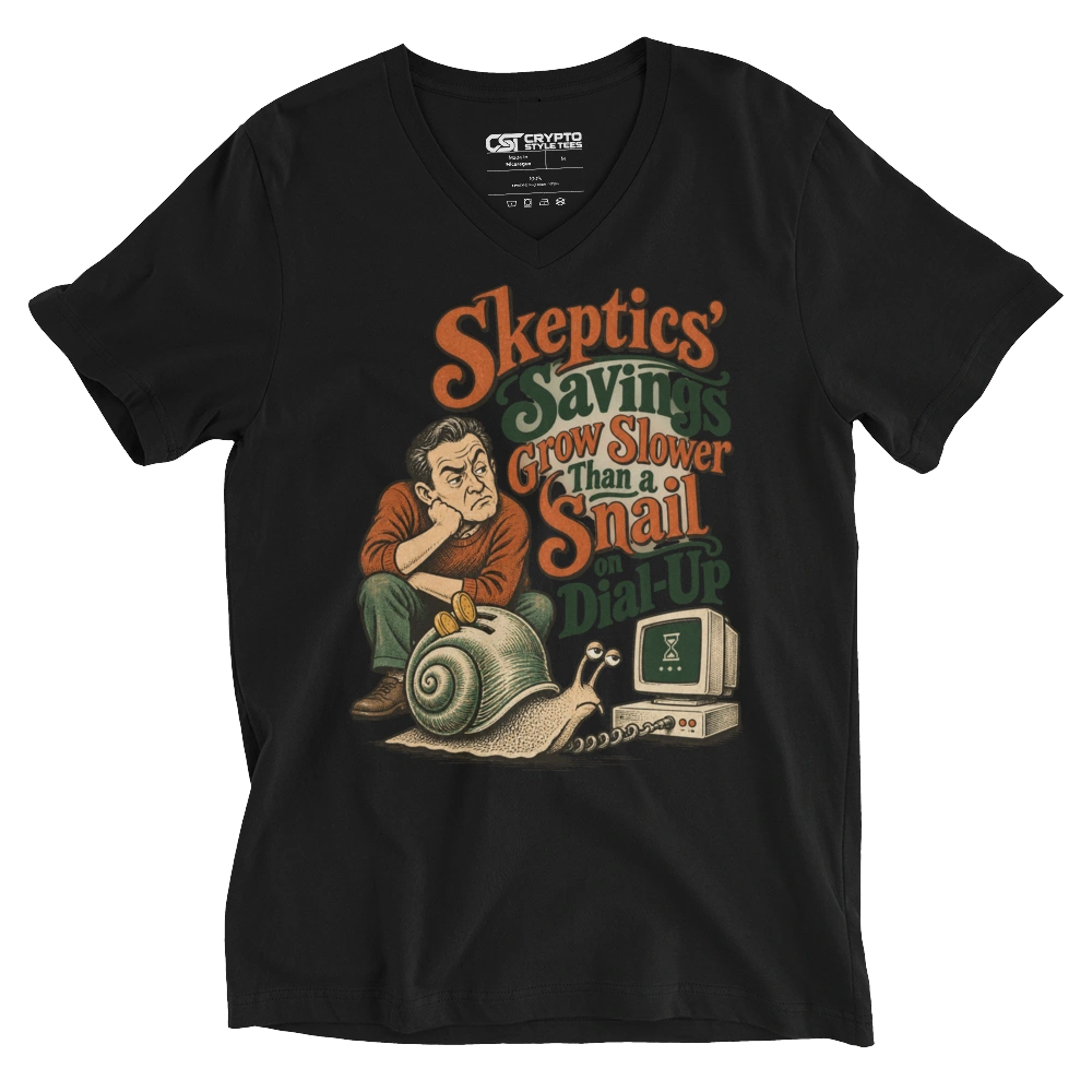Skeptics’ Savings Grow Slower Than a Snail on Dial-Up V-neck T-shirt in Black