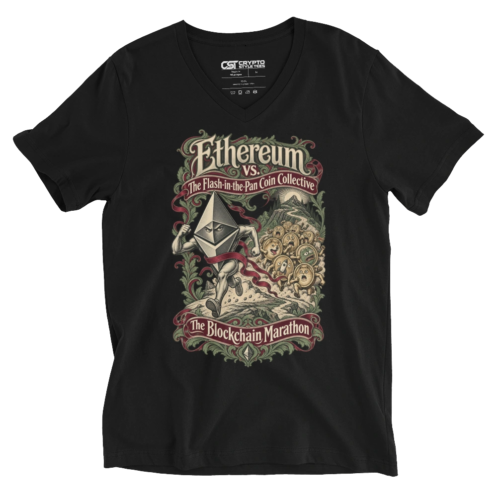 Ethereum vs. The Flash-in-the-Pan Coin Collective The Blockchain Marathon V-neck T-shirt in Black