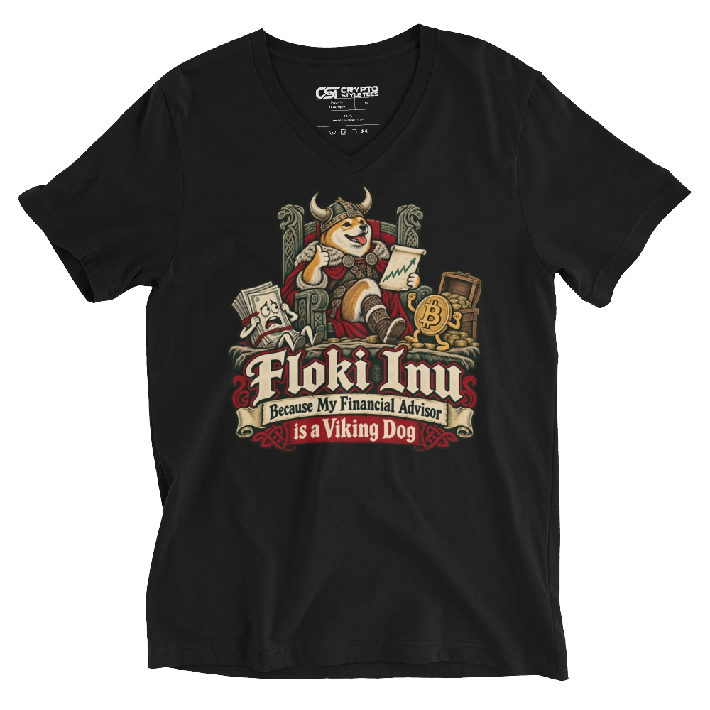 Floki Inu – Because My Financial Advisor is a Viking Dog V-neck T-shirt in Black