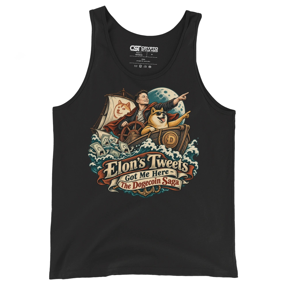 Elon’s Tweets Got Me Here – The Dogecoin Saga Tank Top