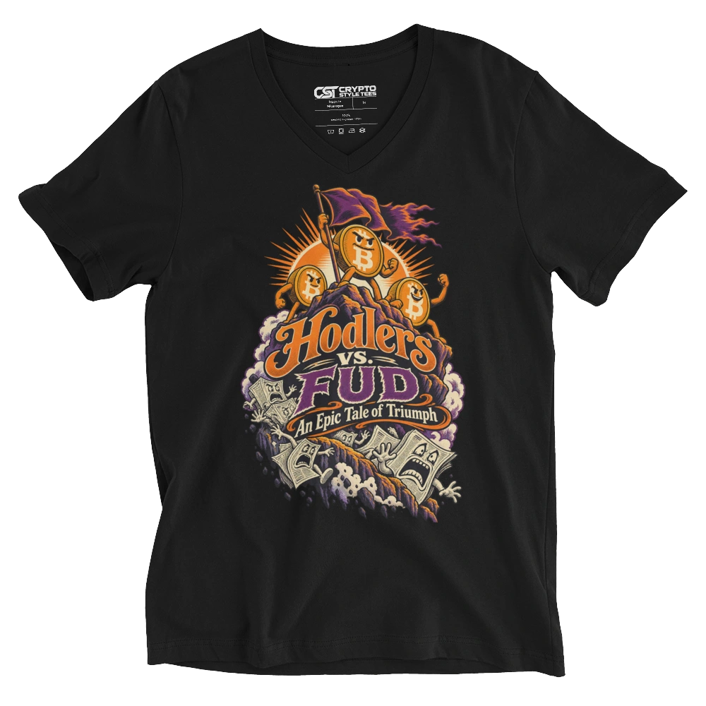Hodlers vs. FUD An Epic Tale of Triumph V-neck T-shirt in Black