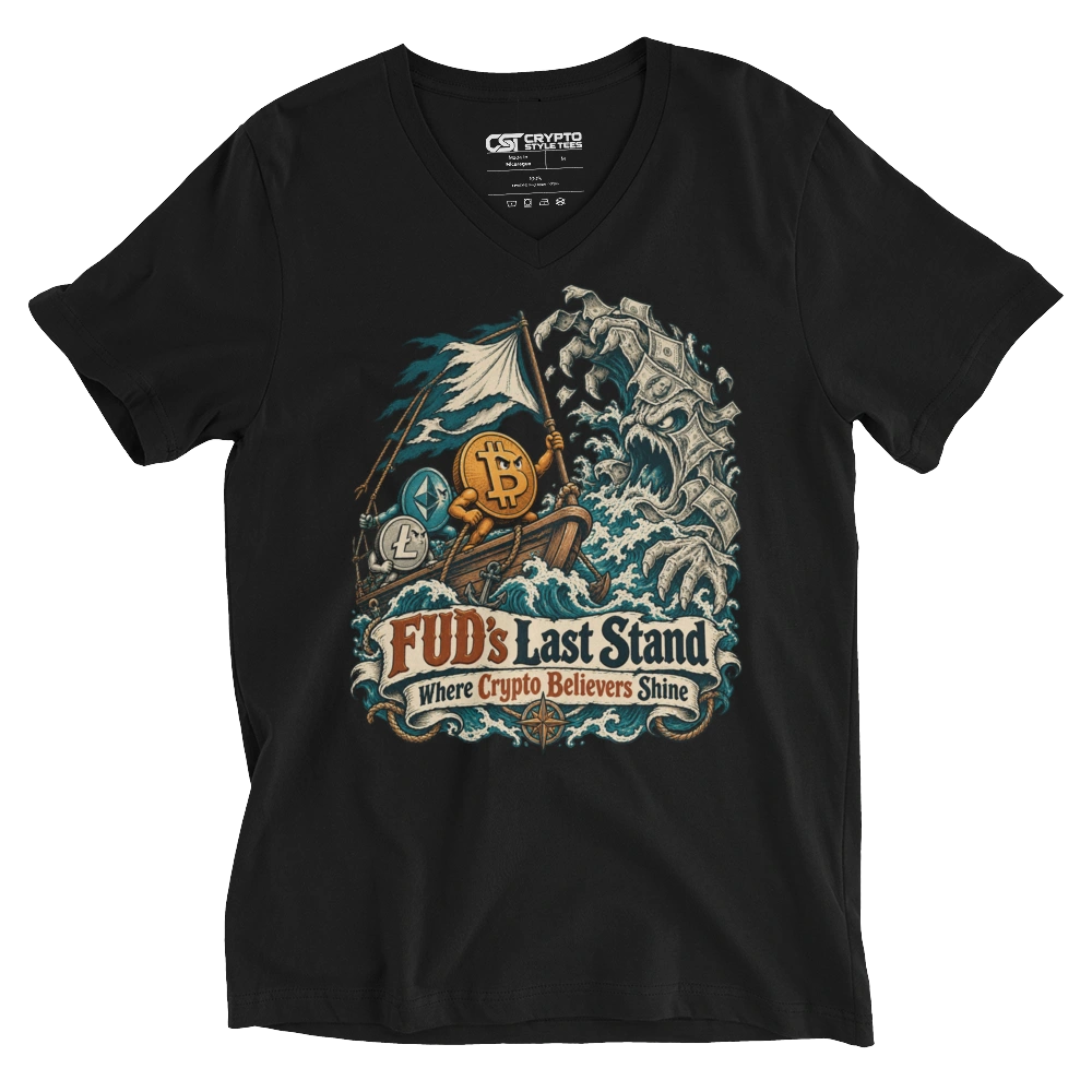 FUD’s Last Stand Where Crypto Believers Shine V-neck T-shirt