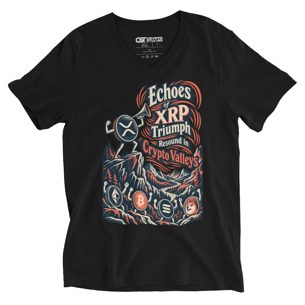 Echoes of XRP Triumph Resound in Crypto Valleys V-neck T-shirt in Black