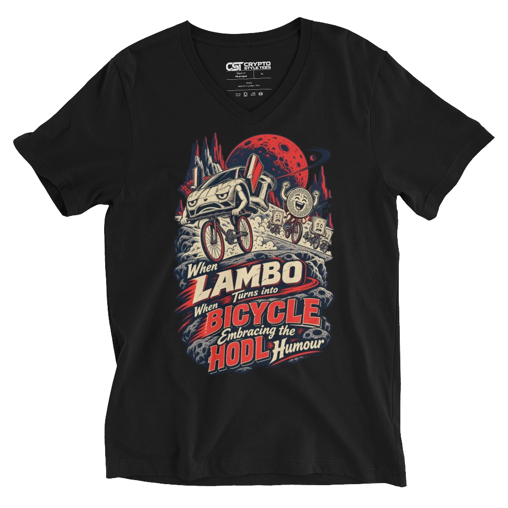 When Lambo Turns into When Bicycle Embracing the HODL Humour V-neck T-shirt in Black