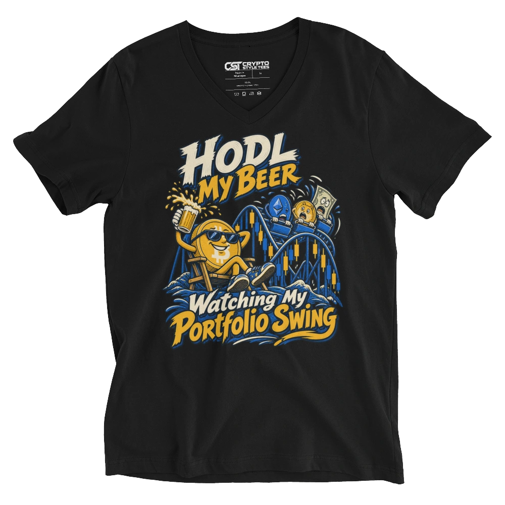 HODL My Beer Watching My Portfolio Swing V-neck T-shirt in Black