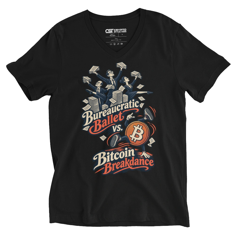 Bureaucratic Ballet vs. Bitcoin Breakdance V-neck T-shirt