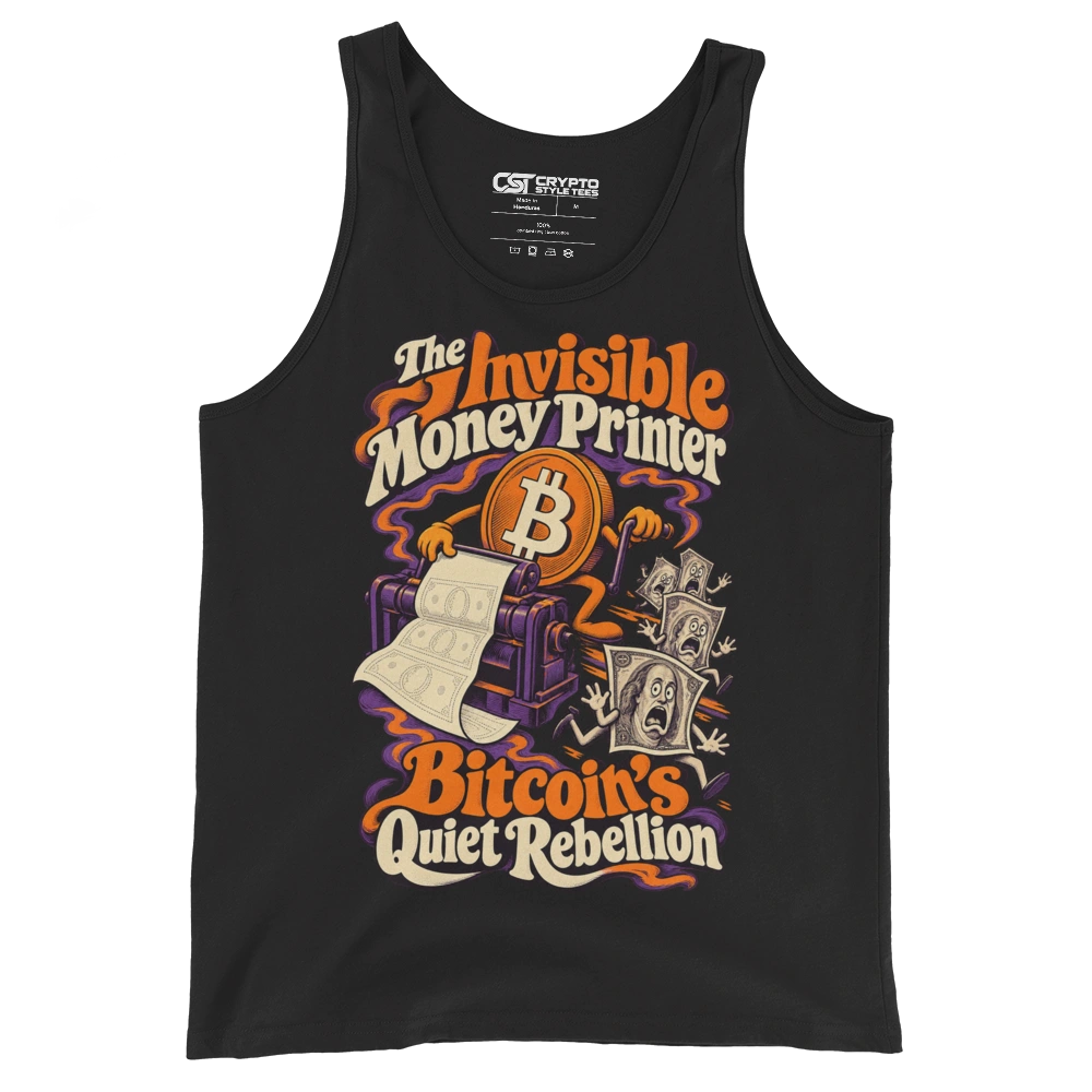 The Invisible Money Printer Bitcoin’s Quiet Rebellion Tank Top in Black