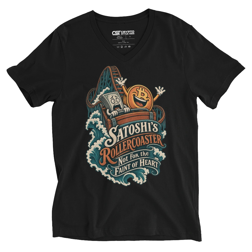 Satoshi’s Rollercoaster Not for the Faint of Heart V-neck T-shirt in Black