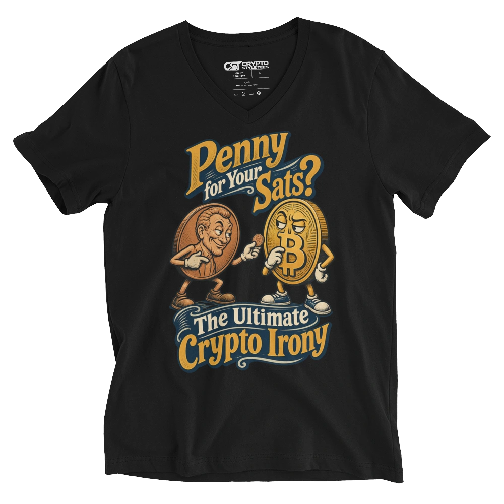 Penny for Your Sats? The Ultimate Crypto Irony V-neck T-shirt in Black