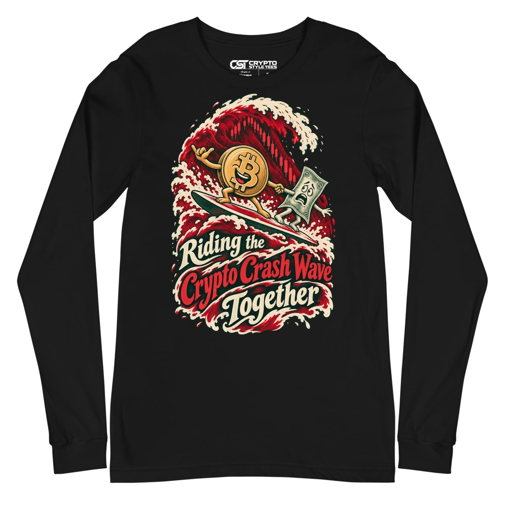 Riding the Crypto Crash Wave Together Long Sleeve T-shirt in Black