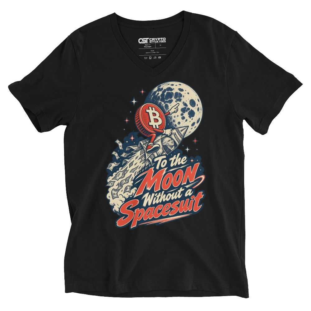 To the Moon Without a Spacesuit V-neck T-shirt in Black