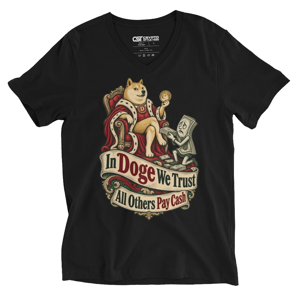 In Doge We Trust – All Others Pay Cash V-neck T-shirt in Black