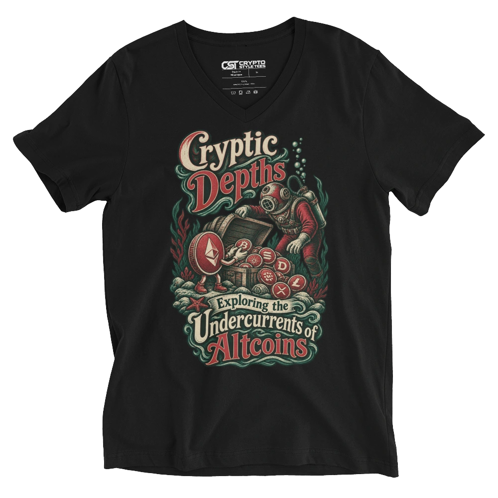Cryptic Depths Exploring the Undercurrents of Altcoins V-neck T-shirt