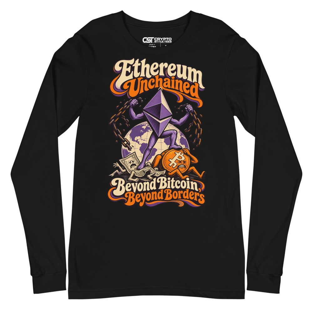 Ethereum Unchained Beyond Bitcoin, Beyond Borders Long Sleeve T-shirt in Black