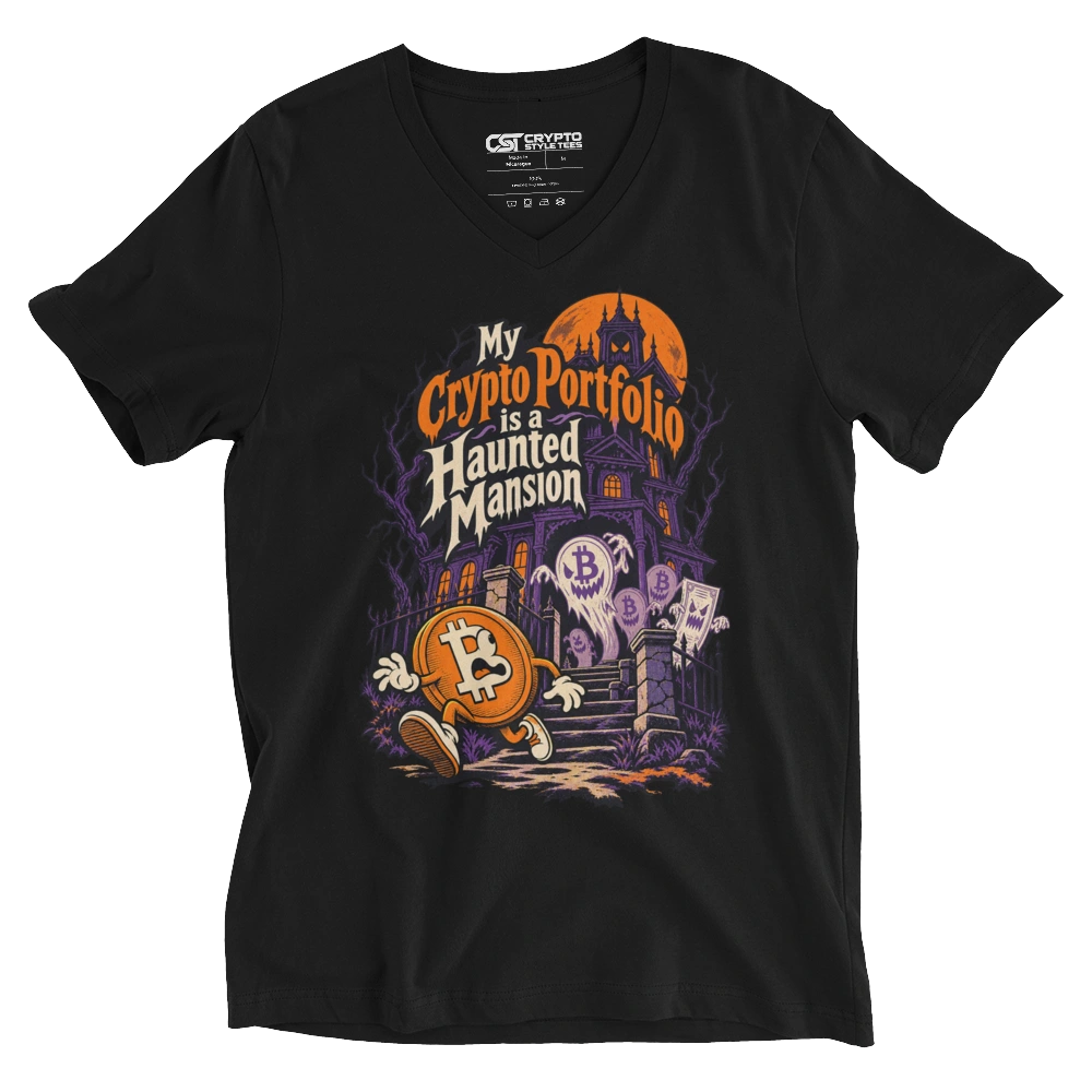 My Crypto Portfolio is a Haunted Mansion V-neck T-shirt in Black