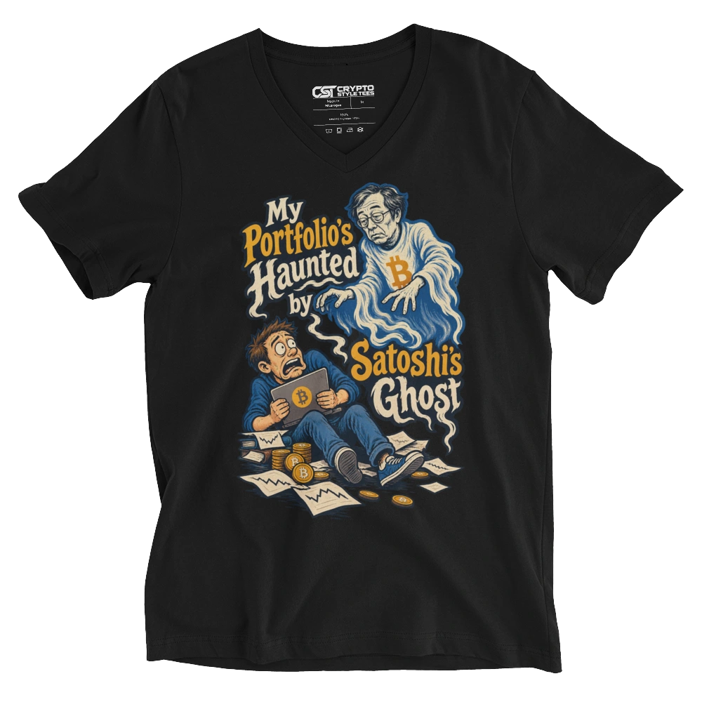 My Portfolio’s Haunted by Satoshi’s Ghost V-neck T-shirt in Black