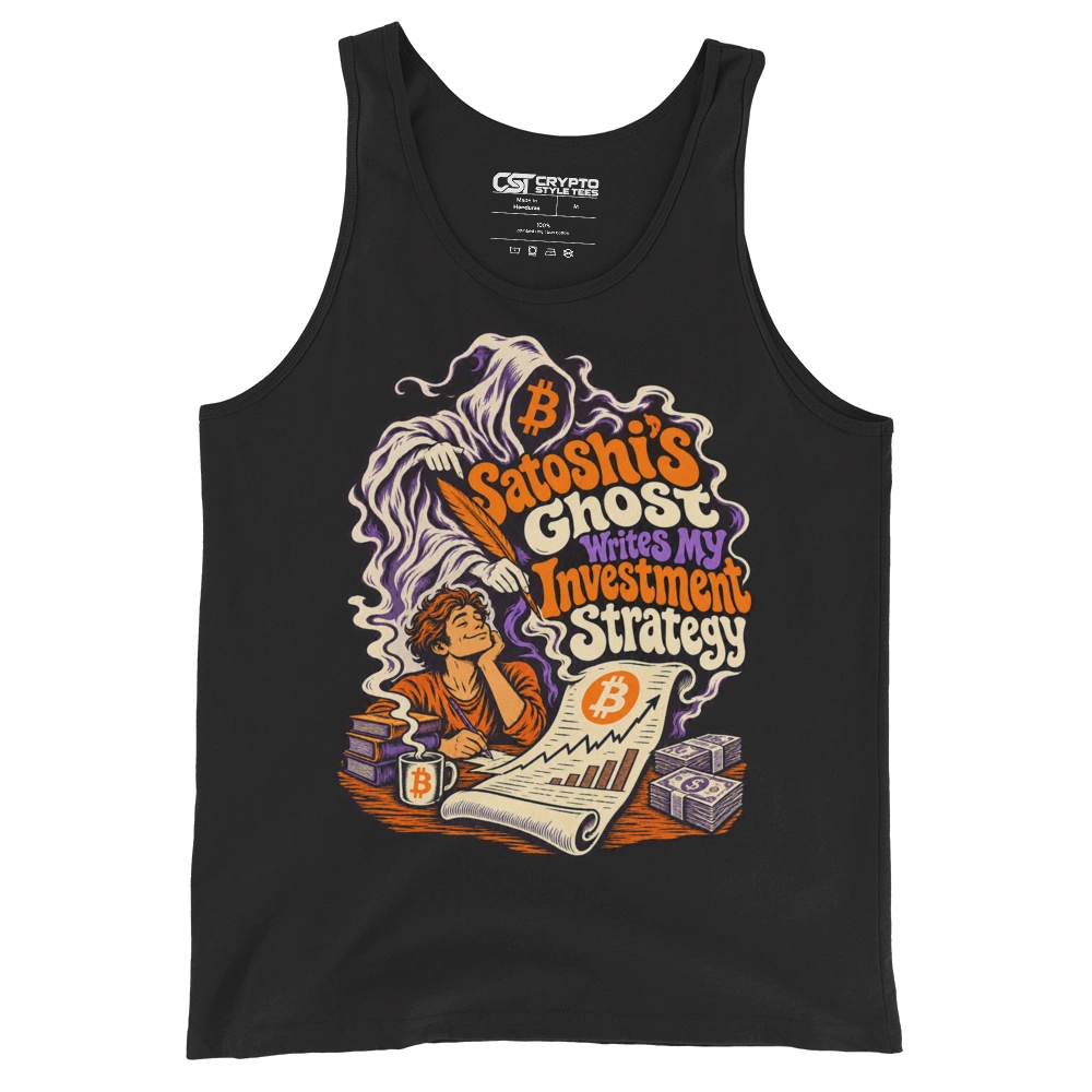 Satoshi’s Ghost Writes My Investment Strategy Tank Top in Black