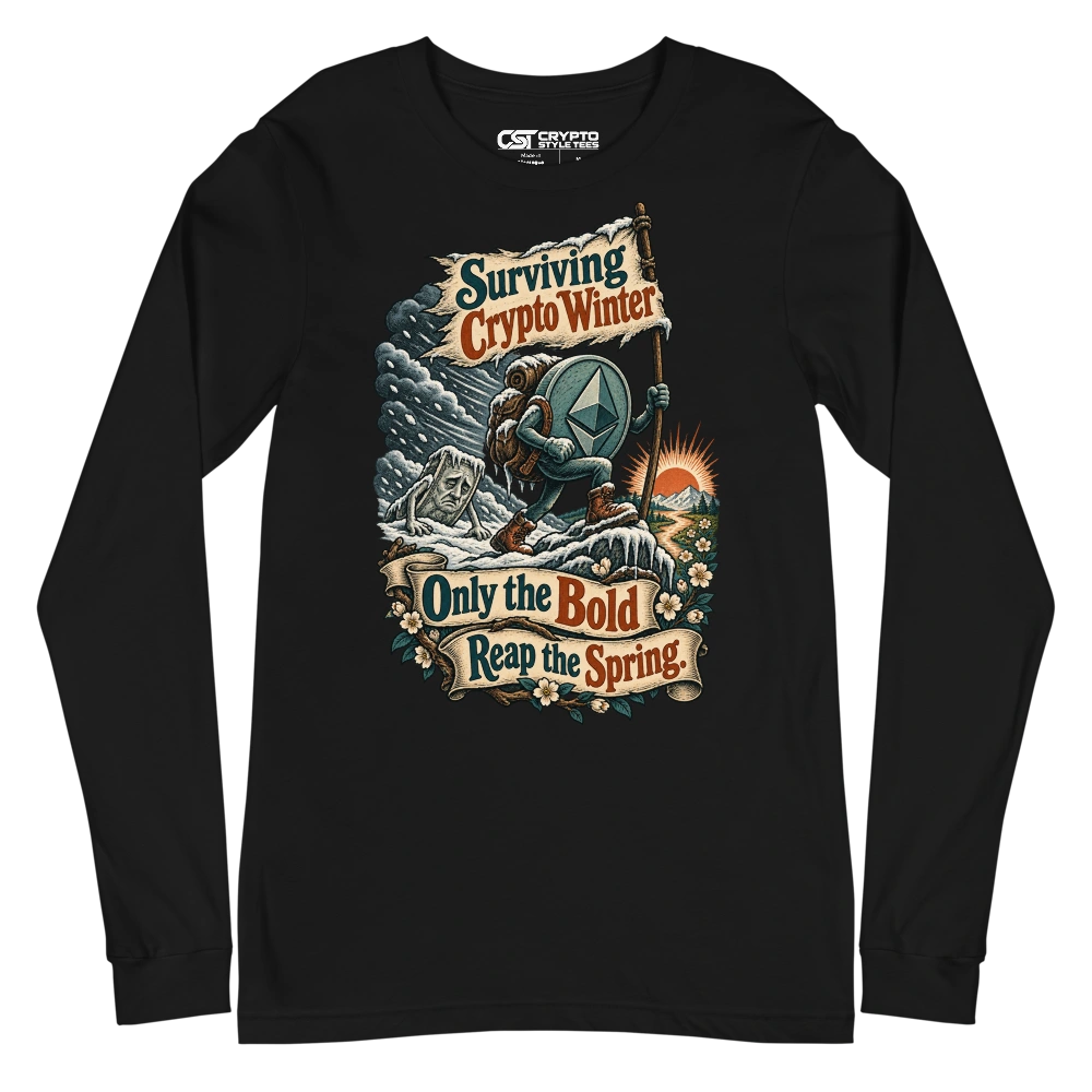 Surviving Crypto Winter Only the Bold Reap the Spring. Long Sleeve T-shirt in Black