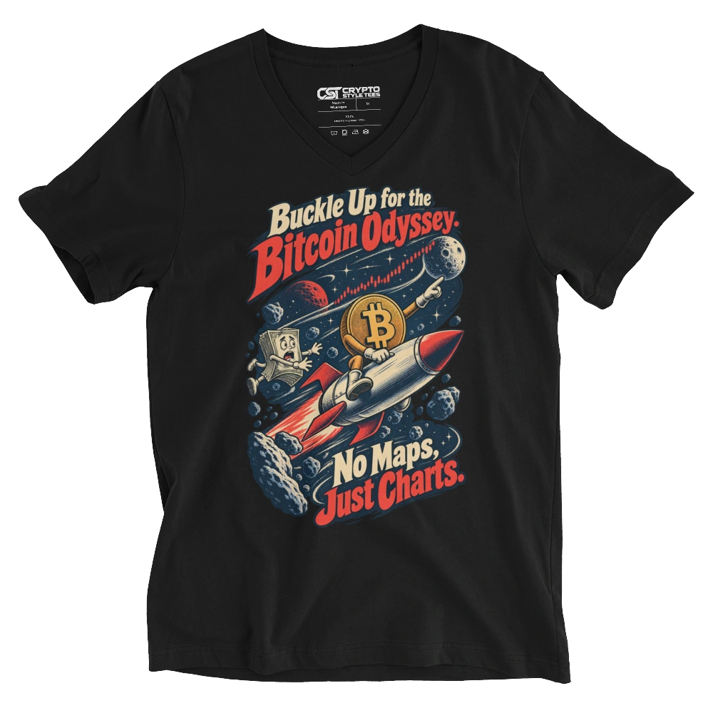 Buckle Up for the Bitcoin Odyssey. No Maps, Just Charts. V-neck T-shirt in Black