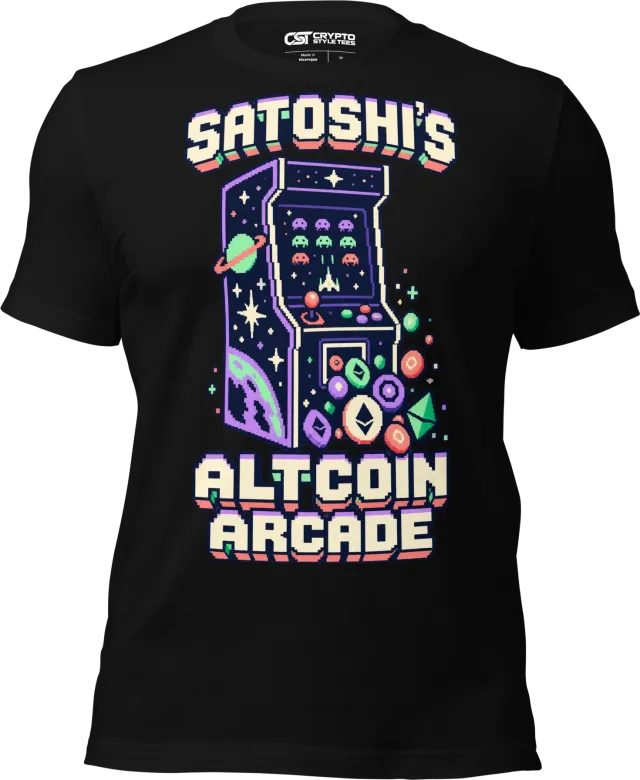 Satoshi’s Altcoin Arcade T Shirt in Black