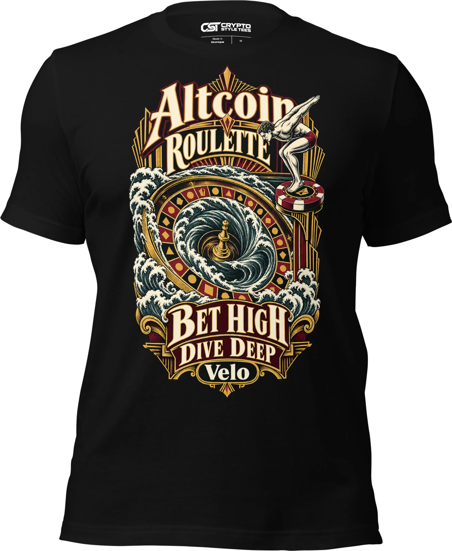Altcoin Roulette Bet High Dive Deep Velo T Shirt in Black
