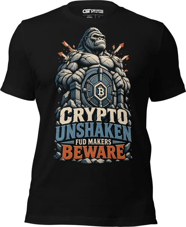 Crypto Unshaken FUD Makers Beware T Shirt in Black
