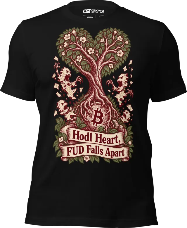Hodl Heart, FUD Falls Apart T Shirt in Black