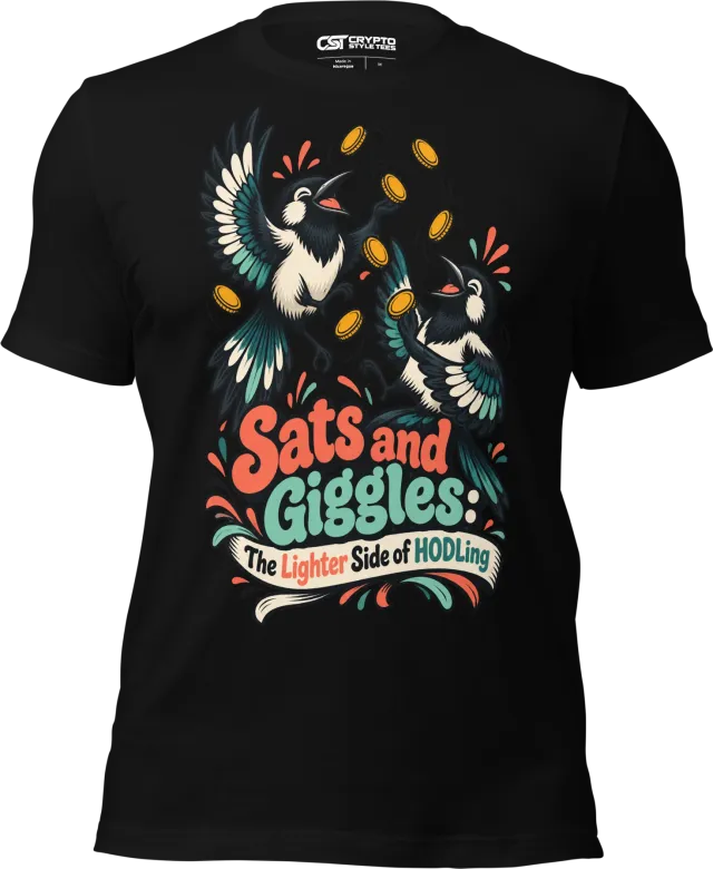 Sats and Giggles: The Lighter Side of HODLing T Shirt in Black