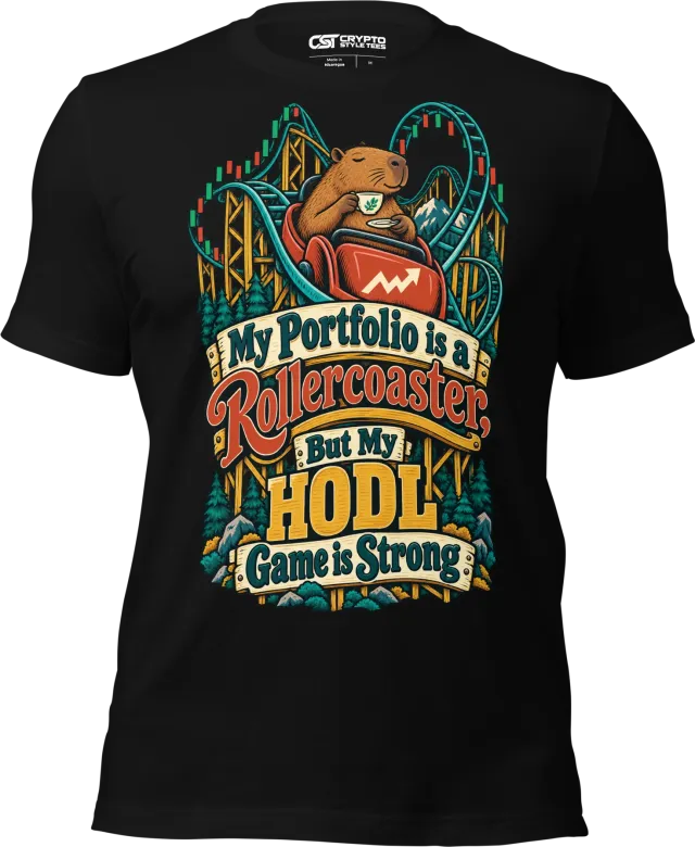 My Portfolio is a Rollercoaster, But My HODL Game is Strong T Shirt in Black
