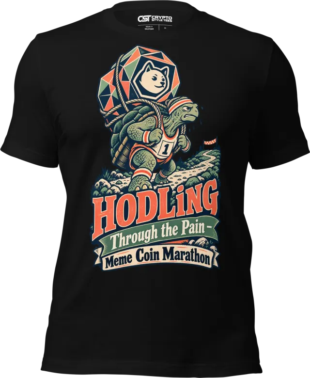 HODLing Through the Pain – Meme Coin Marathon T Shirt in Black