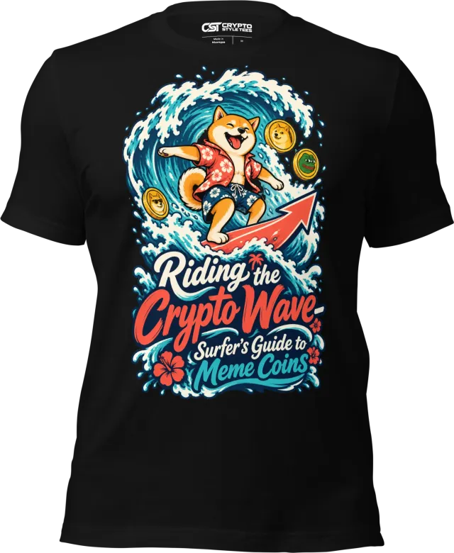 Riding the Crypto Wave – Surfer’s Guide to Meme Coins T Shirt in Black