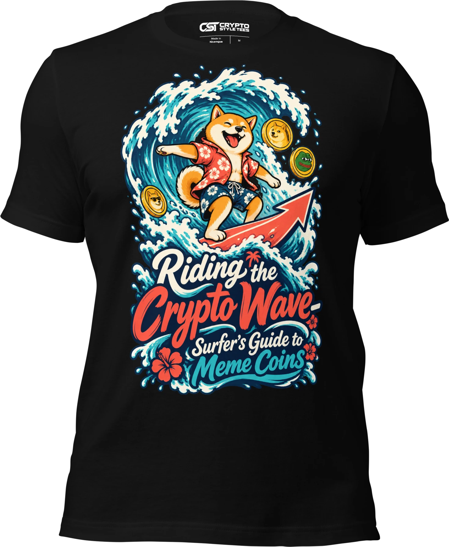 Riding the Crypto Wave – Surfer’s Guide to Meme Coins T Shirt in Black