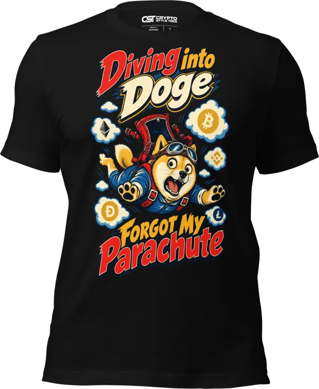 Diving into Doge Forgot My Parachute T Shirt in Black