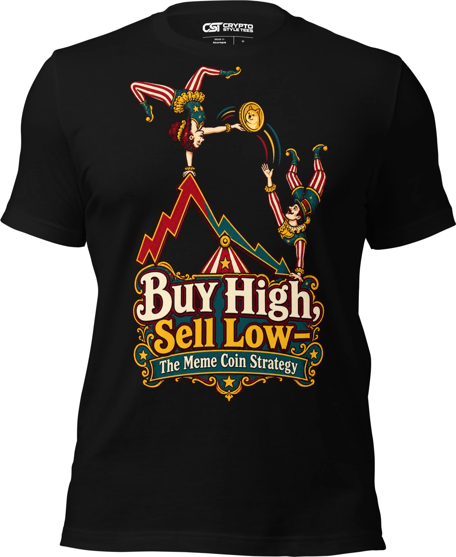 Buy High, Sell Low – The Meme Coin Strategy T Shirt in Black