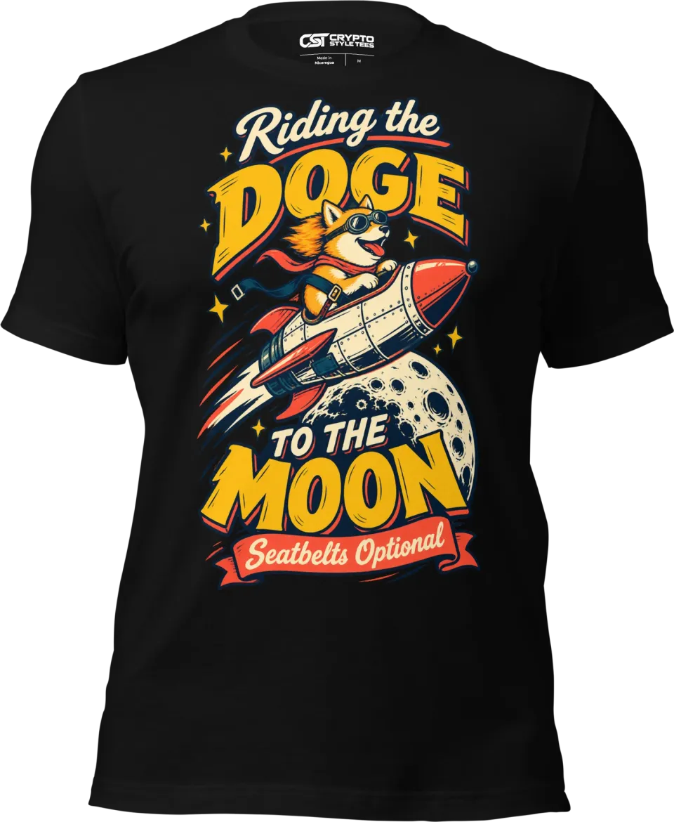 Riding the Doge to the Moon – Seatbelts Optional T Shirt