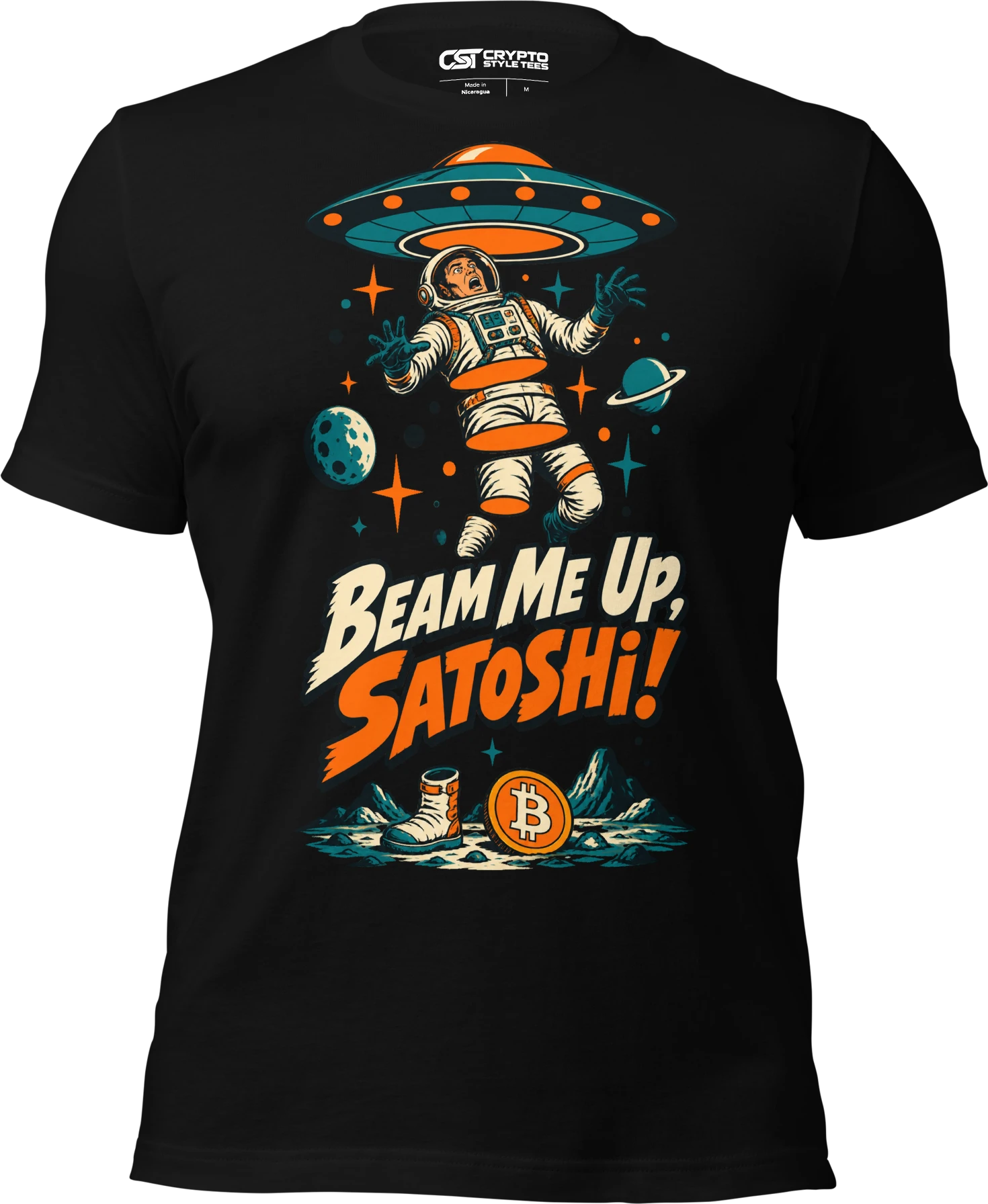 Beam Me Up, Satoshi! T Shirt in Black