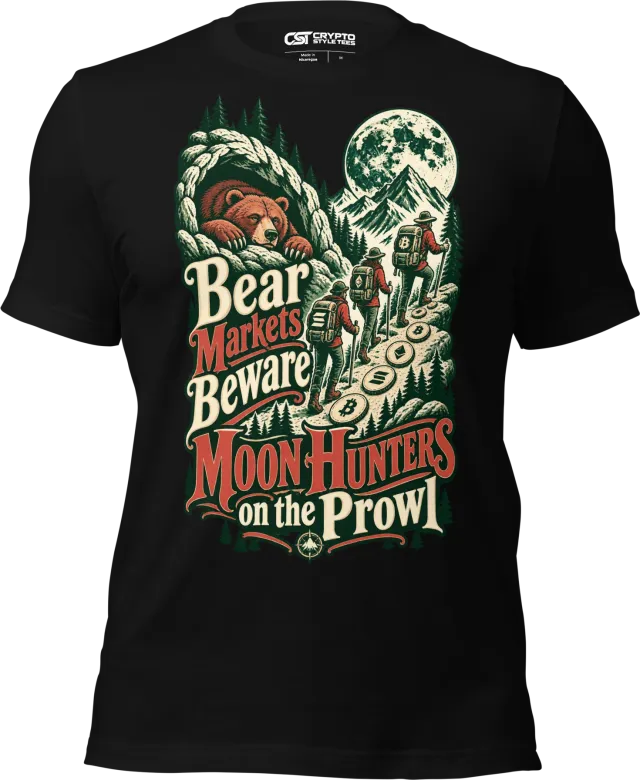 Bear Markets Beware Moon Hunters on the Prowl T Shirt in Black