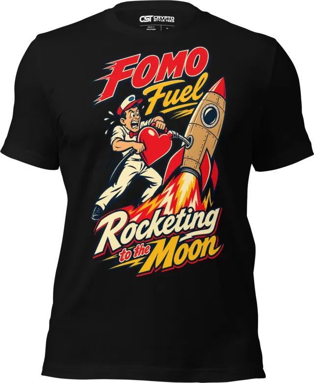 FOMO Fuel Rocketing to the Moon T Shirt in Black