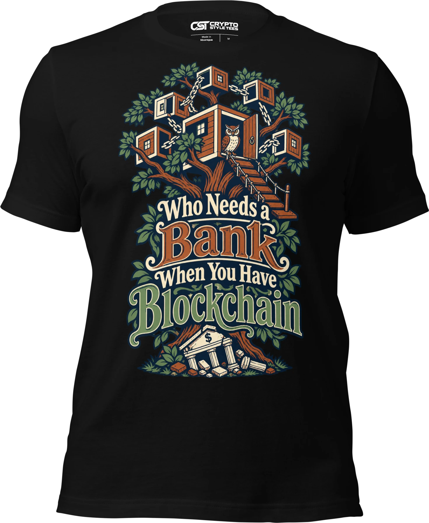 Who Needs a Bank When You Have Blockchain T Shirt in Black