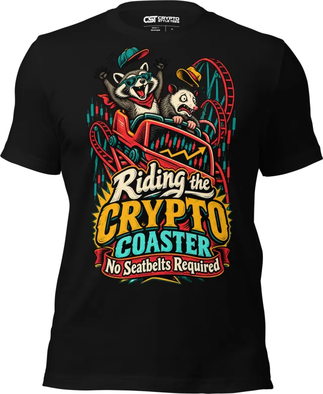 Riding the Crypto Coaster No Seatbelts Required T Shirt in Black