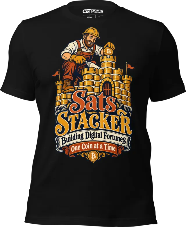 Sats Stacker Building Digital Fortunes One Coin at a Time T Shirt in Black