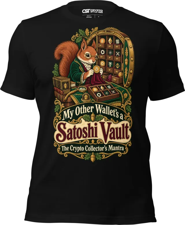 My Other Wallet’s a Satoshi Vault The Crypto Collector’s Mantra T Shirt in Black