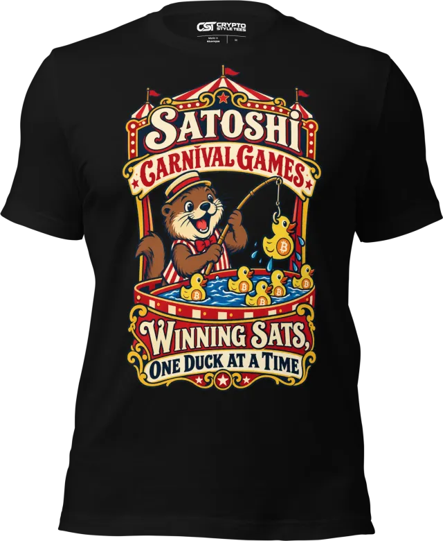 Satoshi Carnival Games Winning Sats, One Duck at a Time T Shirt in Black