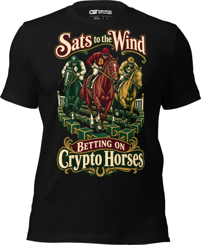Sats to the Wind Betting on Crypto Horses T Shirt in Black