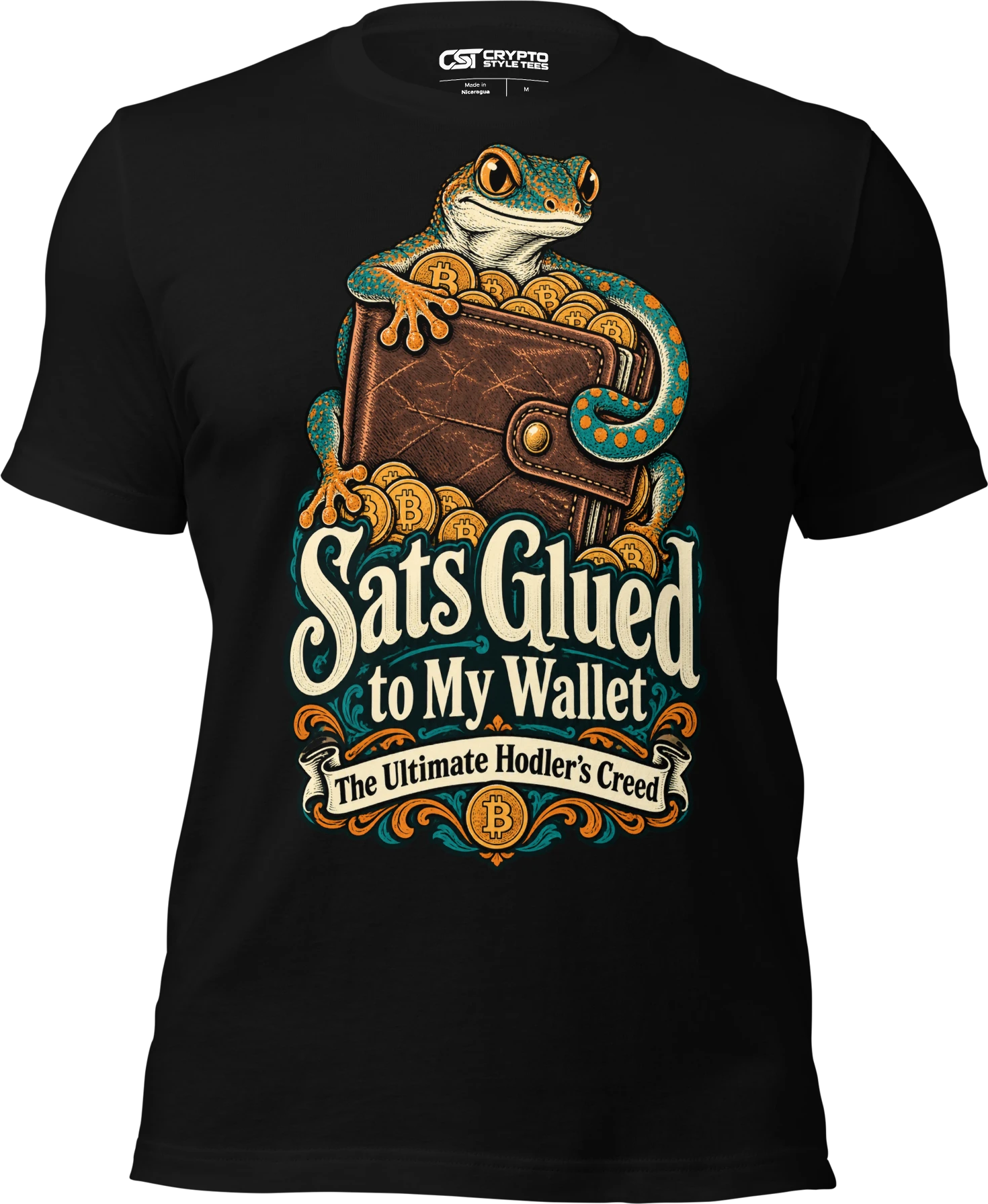 Sats Glued to My Wallet The Ultimate Hodler’s Creed T Shirt in Black