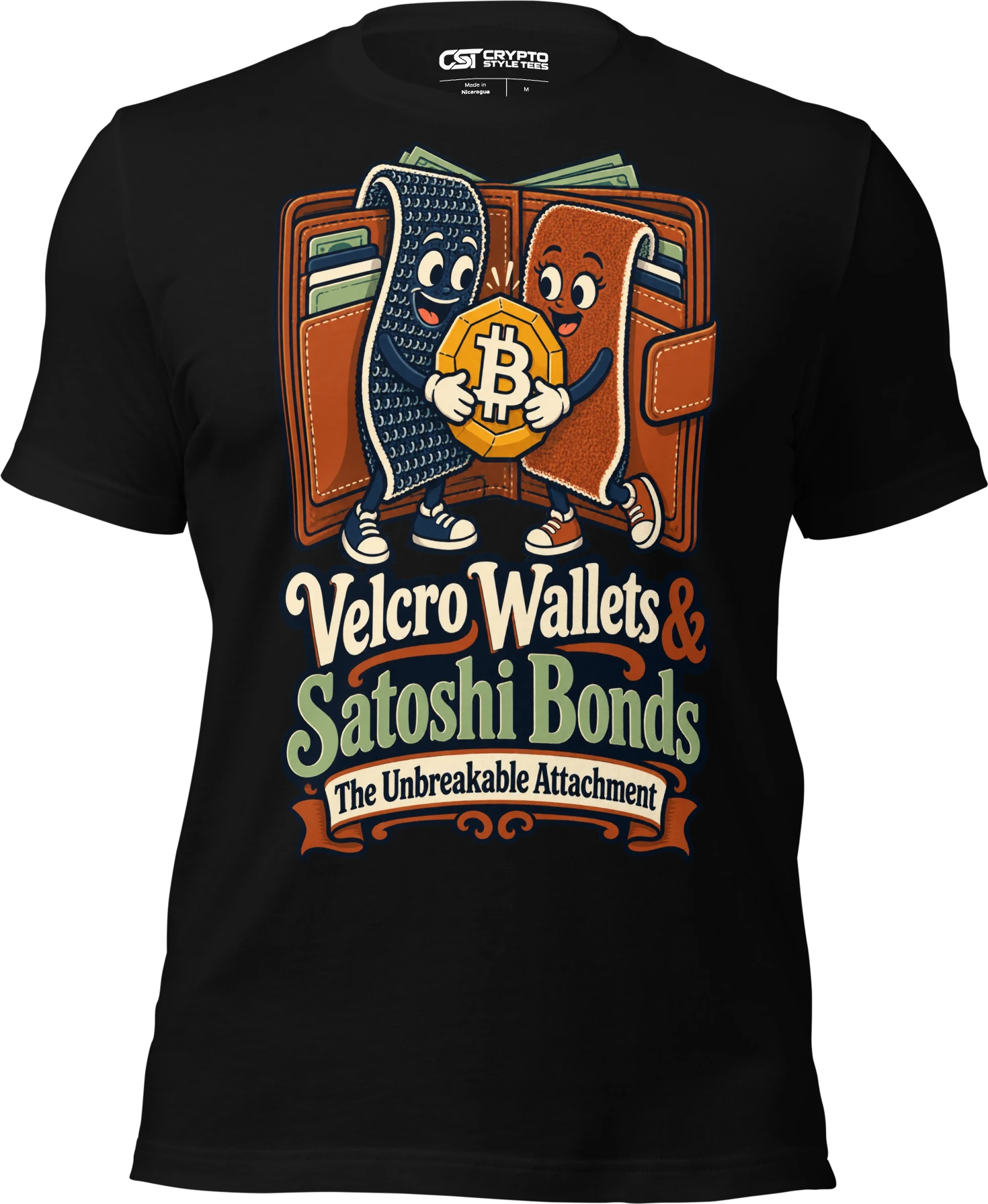 Velcro Wallets & Satoshi Bonds The Unbreakable Attachment T Shirt in Black
