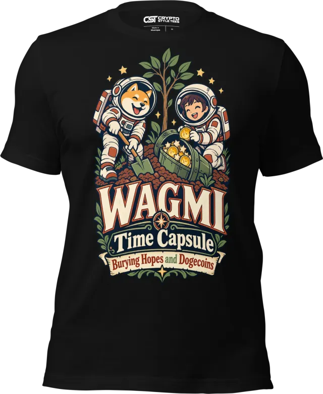 WAGMI Time Capsule Burying Hopes and Dogecoins T Shirt in Black